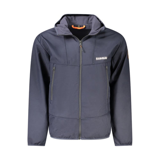 Hooded Windbreaker Jacket by Napapijri for men in polyester blue & print showcases a modern silhouette, integrating pockets, hooded & windproof and a modern hooded neckline for a sophisticated finish.