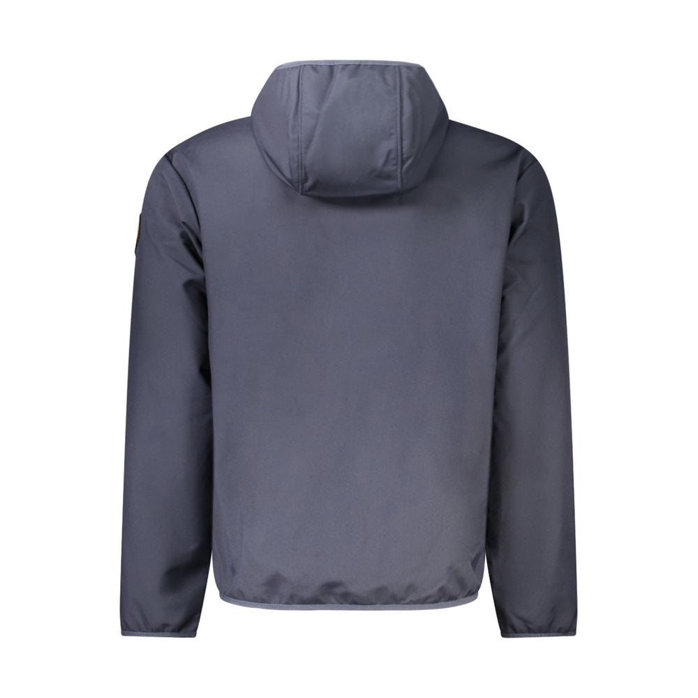 Hooded Windbreaker Jacket by Napapijri for men in polyester blue & print showcases a modern silhouette, integrating pockets, hooded & windproof and a modern hooded neckline for a sophisticated finish.