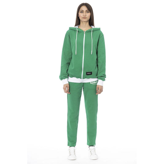 Hooded Track Jacket by Baldinini Trend for women in modal & cotton bicolour & green features an sporty silhouette, showcasing a sophisticated hooded neckline and detailed with performance-driven .