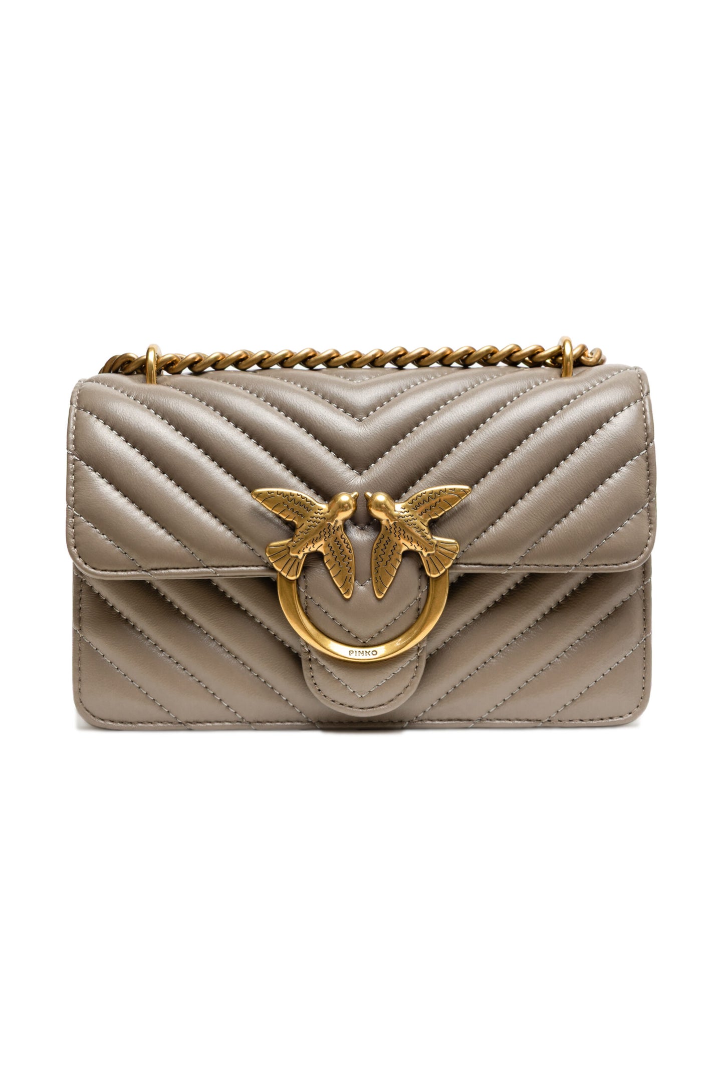Shoulder Bag by PINKO for women in cotton & leather gray & chevron showcases a statuesque silhouette, artfully detailed with a secure zipper & buckle, organized built-in-compartments, and versatile shoulder-strap & adjustable-strap for a statuesque look.