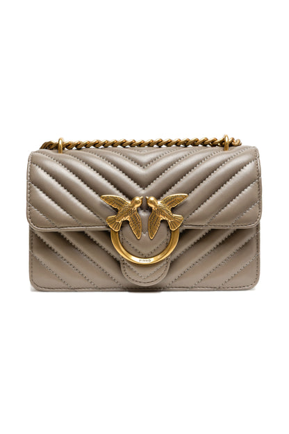 Shoulder Bag by PINKO for women in cotton & leather gray & chevron showcases a statuesque silhouette, artfully detailed with a secure zipper & buckle, organized built-in-compartments, and versatile shoulder-strap & adjustable-strap for a statuesque look.