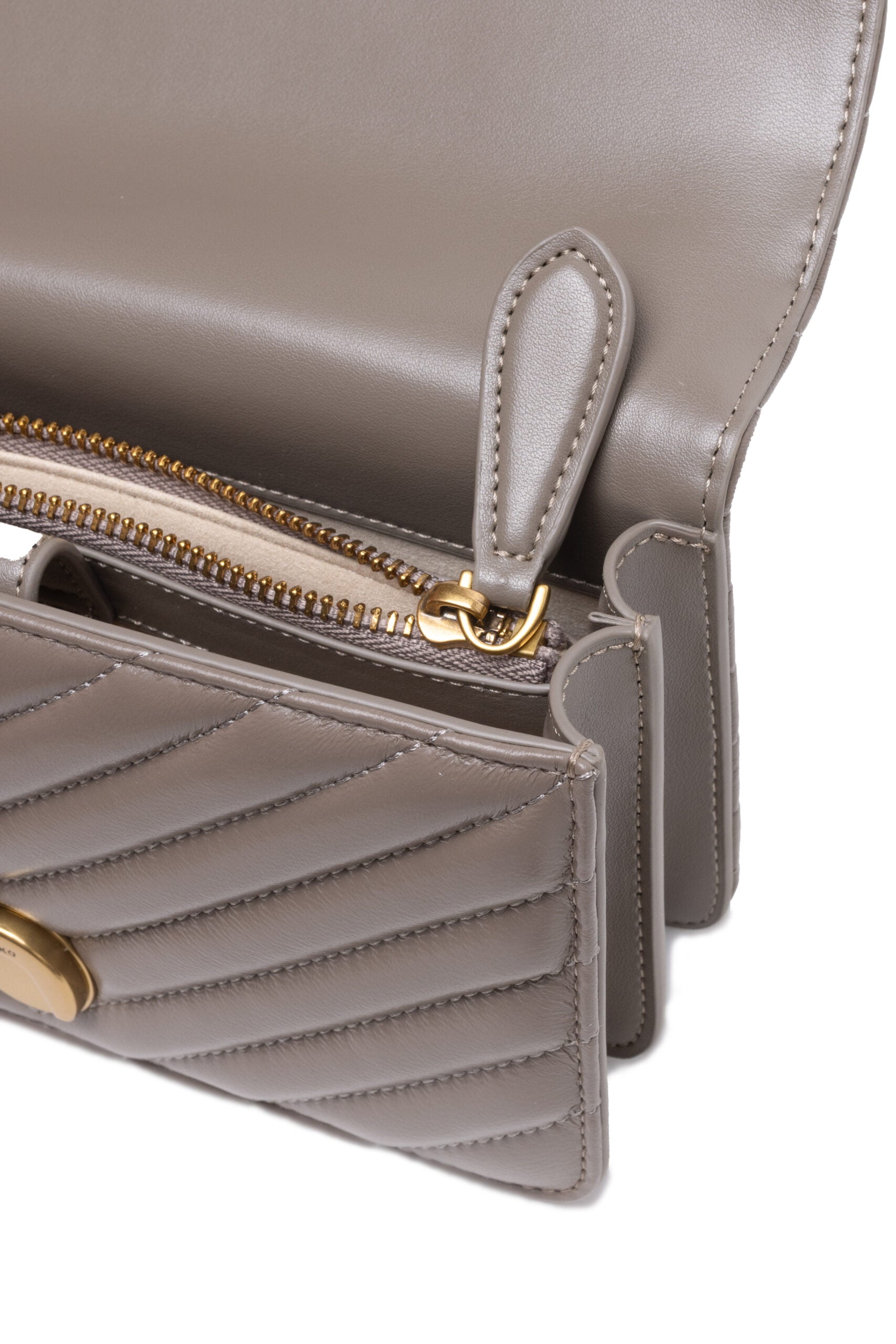Shoulder Bag by PINKO for women in cotton & leather gray & chevron features an effortlessly chic silhouette with a secure zipper & buckle, ample built-in-compartments, and versatile shoulder-strap & adjustable-strap for effortlessly chic everyday luxury.