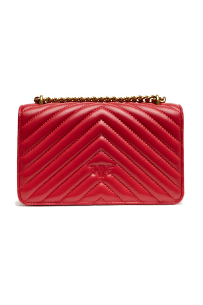 Shoulder Bag by PINKO for women in cotton & leather red & chevron features an effortlessly chic silhouette with a secure zipper & buckle, ample built-in-compartments, and versatile shoulder-strap & adjustable-strap for effortlessly chic everyday luxury.