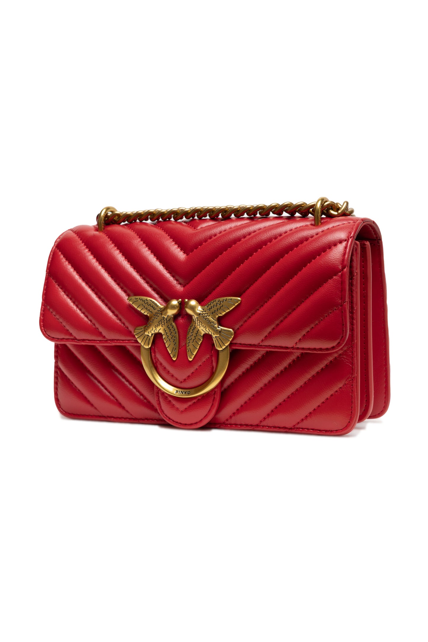 Shoulder Bag by PINKO for women in cotton & leather red & chevron features a effortless sophistication silhouette, secured by a zipper & buckle with ample built-in-compartments and versatile shoulder-strap & adjustable-strap for a effortless sophistication finish.