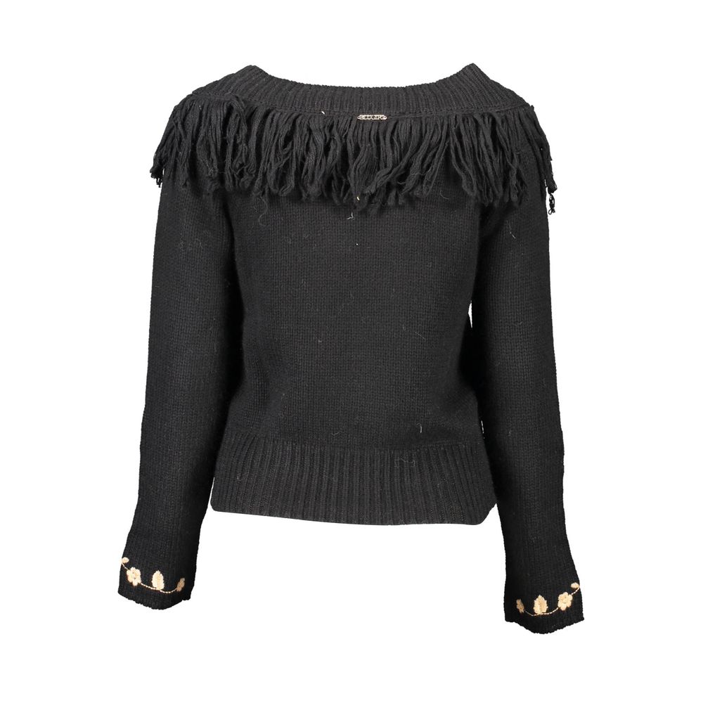 Sweatshirt by Blugirl for women in wool black features an provocated silhouette, detailed with a provocated and a refined high-collar neckline for a sophisticated aesthetic.