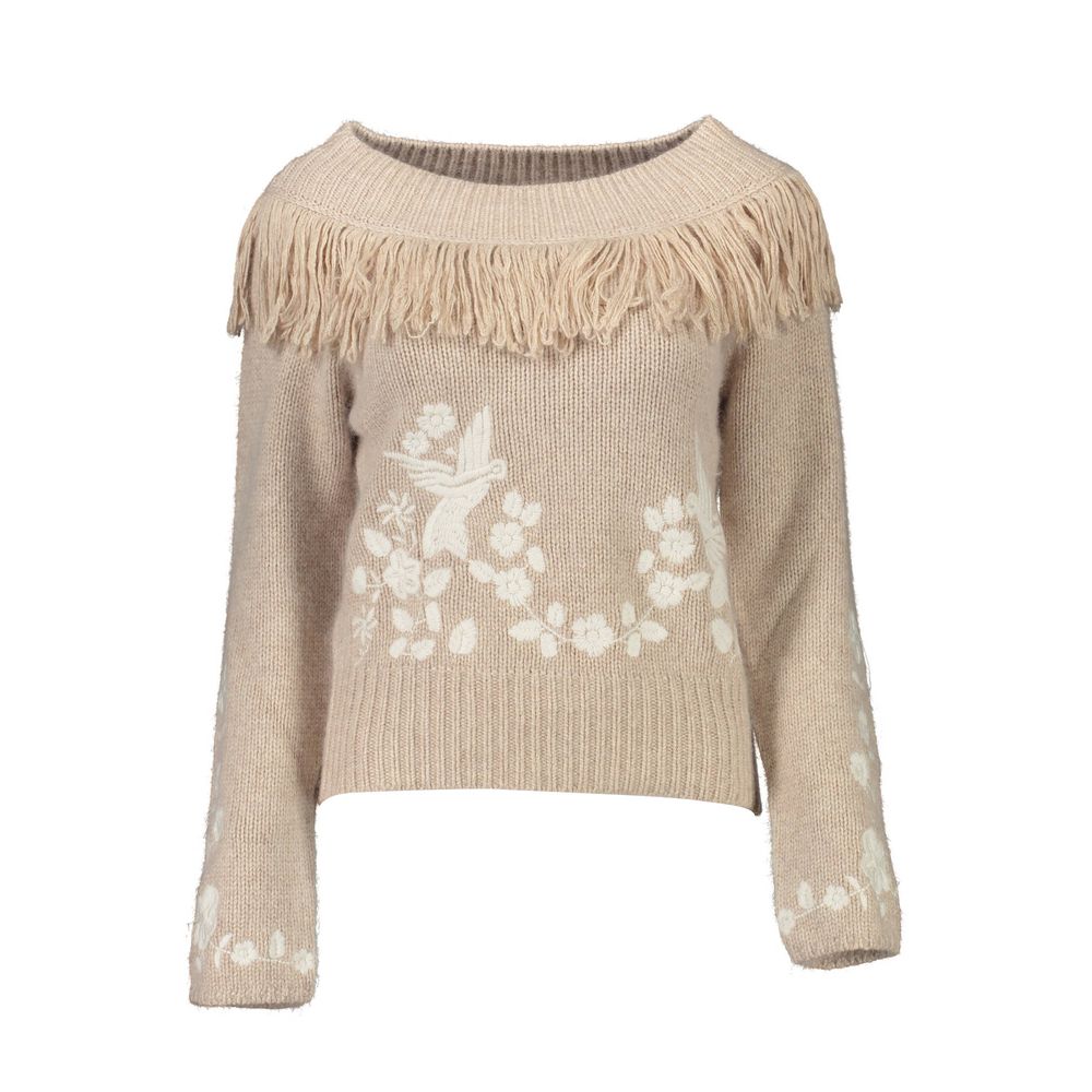 Sweatshirt by Blugirl for women in wool beige presents a smart casual silhouette, featuring a smart casual high-collar neckline and long-sleeve for a sophisticated look.