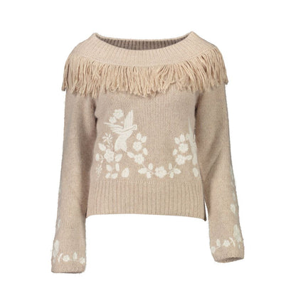 Sweatshirt by Blugirl for women in wool beige presents a smart casual silhouette, featuring a smart casual high-collar neckline and long-sleeve for a sophisticated look.