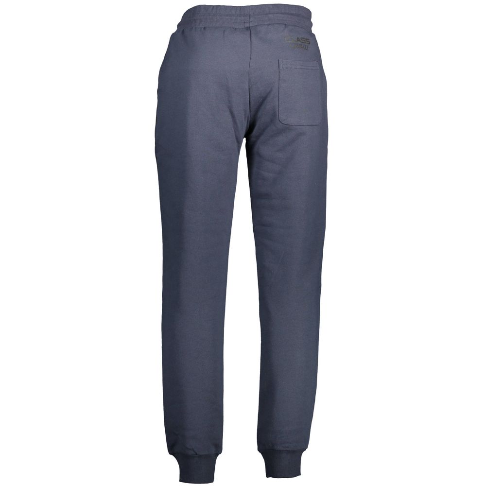 Pants by Cavalli Class for men in cotton blue showcases a unrivaled comfort silhouette, featuring a cut and long with a for a unrivaled comfort and refined aesthetic.