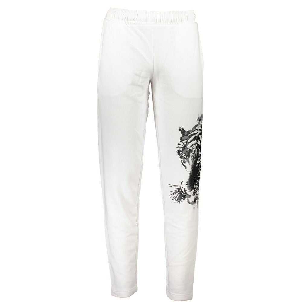 Joggers by Cavalli Class for men in cotton white & print presents a tailored silhouette, showcasing a tailored and long cut with a refined for a truly tailored aesthetic.