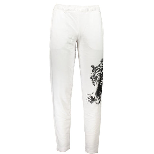 Joggers by Cavalli Class for men in cotton white & print presents a tailored silhouette, showcasing a tailored and long cut with a refined for a truly tailored aesthetic.
