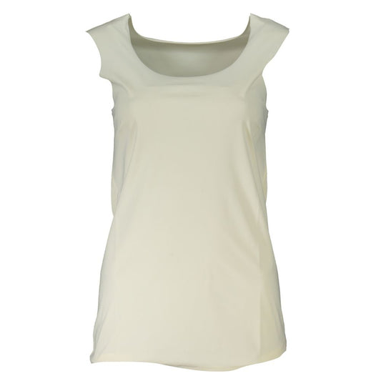 Tank Top by Patrizia Pepe for women in elastane white showcases a meticulous silhouette, artfully finished with a meticulous wide-neck neckline and sleeveless for a sophisticated, meticulous look.