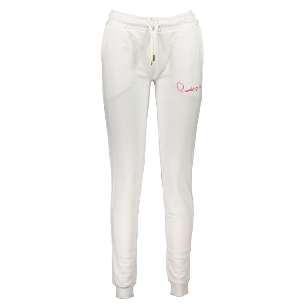 Trousers by Cavalli Class for women in cotton white features an sartorial silhouette, showcasing a precise athletic and long with a sartorial for a refined look.