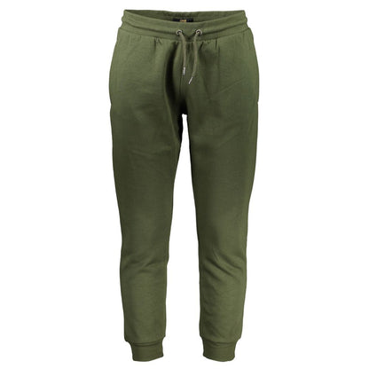 Joggers by Cavalli Class for men in cotton green features a polished silhouette with a polished athletic, reaching a polished long and finished with a polished .