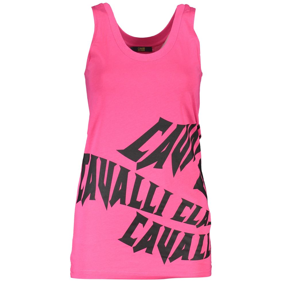 Cavalli Class Women's Wide Round Neck Cotton Tank Top - Pink Print