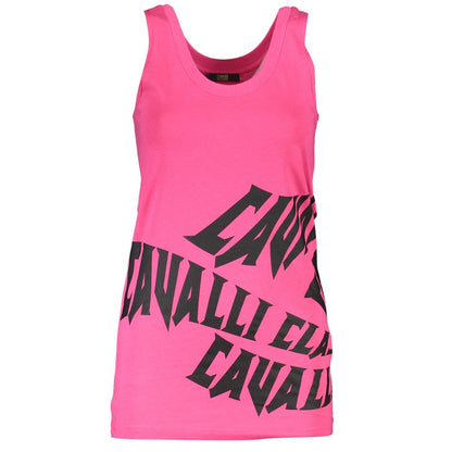 Cavalli Class Women's Wide Round Neck Cotton Tank Top - Pink Print
