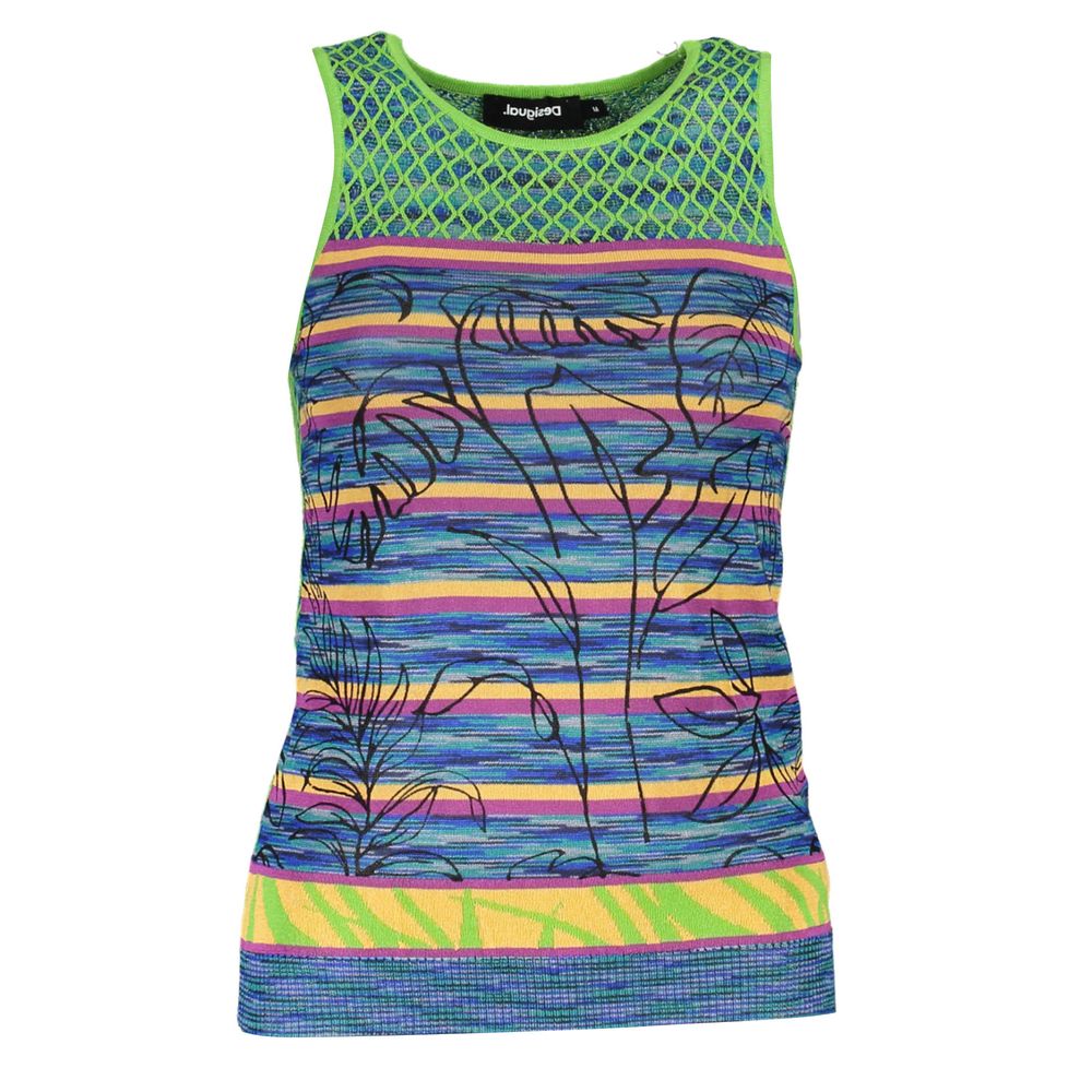 Tank Top by Desigual for women in polyester & viscose azzurro & green showcases a sumptuous silhouette, artfully detailed with a sumptuous and sleeveless for a truly sumptuous finish.