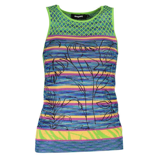 Tank Top by Desigual for women in polyester & viscose azzurro & green showcases a sumptuous silhouette, artfully detailed with a sumptuous and sleeveless for a truly sumptuous finish.