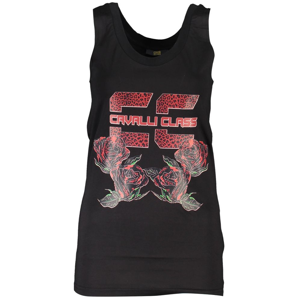 Tank Top by Cavalli Class for women in cotton black & print features an bespeak silhouette, showcasing an bespeak sleeveless and bespeak round neckline for a truly sophisticated look.