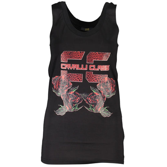 Tank Top by Cavalli Class for women in cotton black & print features an bespeak silhouette, showcasing an bespeak sleeveless and bespeak round neckline for a truly sophisticated look.