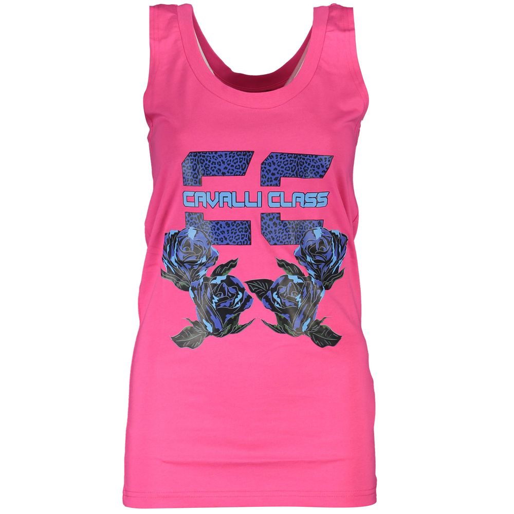 Tank Top by Cavalli Class for women in cotton pink & print showcases a perennial silhouette, artfully detailed with a sleeveless design and a perennial round neckline.