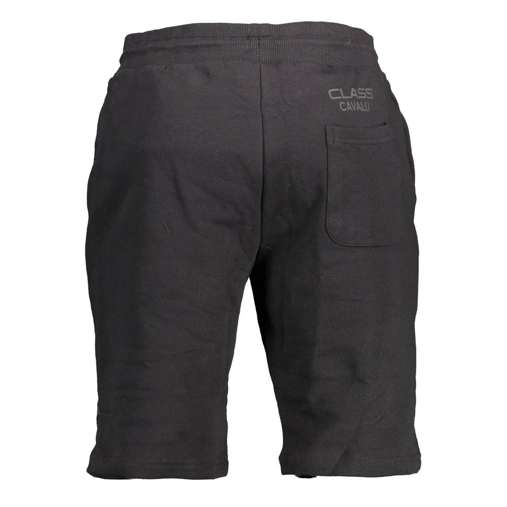 Activewear Shorts by Cavalli Class for men in cotton black & print features a kinetic silhouette, showcasing adjustable-waistband with a kinetic , short, and for a premium athletic look.