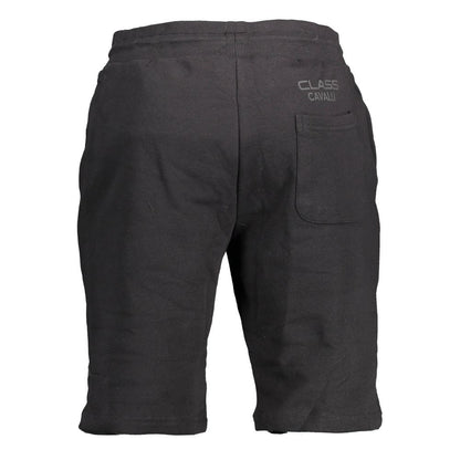 Activewear Shorts by Cavalli Class for men in cotton black & print features a kinetic silhouette, showcasing adjustable-waistband with a kinetic , short, and for a premium athletic look.