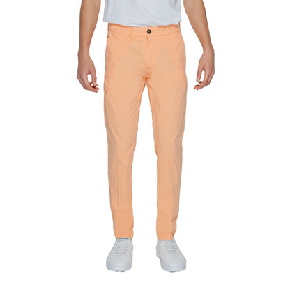 Chinos Pants by Borghese for men in linen & cotton orange features a modern silhouette, showcasing a modern with a long and for a refined finish.