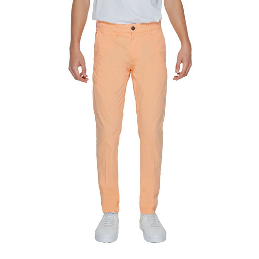 Chinos Pants by Borghese for men in linen & cotton orange features a modern silhouette, showcasing a modern with a long and for a refined finish.