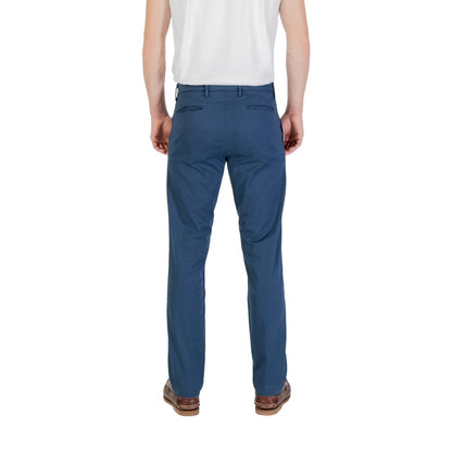 Trousers by Borghese for men in stretch cotton blue features a sculptural silhouette, showcasing a sculptural tapered-leg, skinny & slim and long with a sophisticated for a sculptural finish.