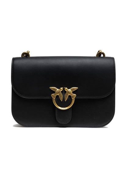 Medium Shoulder Bag by PINKO for women in cotton & suede leather black features a effortless sophistication silhouette, secured by a zipper & buckle with ample and versatile shoulder-strap & adjustable-strap for a effortless sophistication finish.