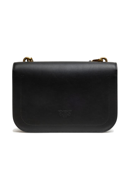 Medium Shoulder Bag by PINKO for women in cotton & suede leather black showcases a statuesque silhouette, artfully detailed with a secure zipper & buckle, organized , and versatile shoulder-strap & adjustable-strap for a statuesque look.