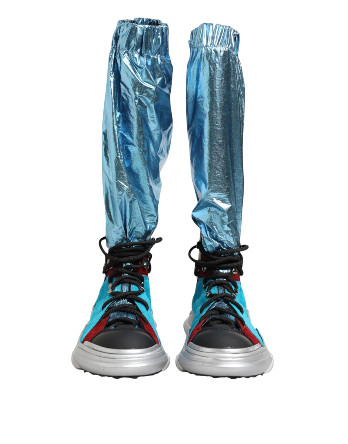 Dolce & Gabbana Men's High Top Sock Polyamide Rubber & Calf Fur Sneakers - Blue Red