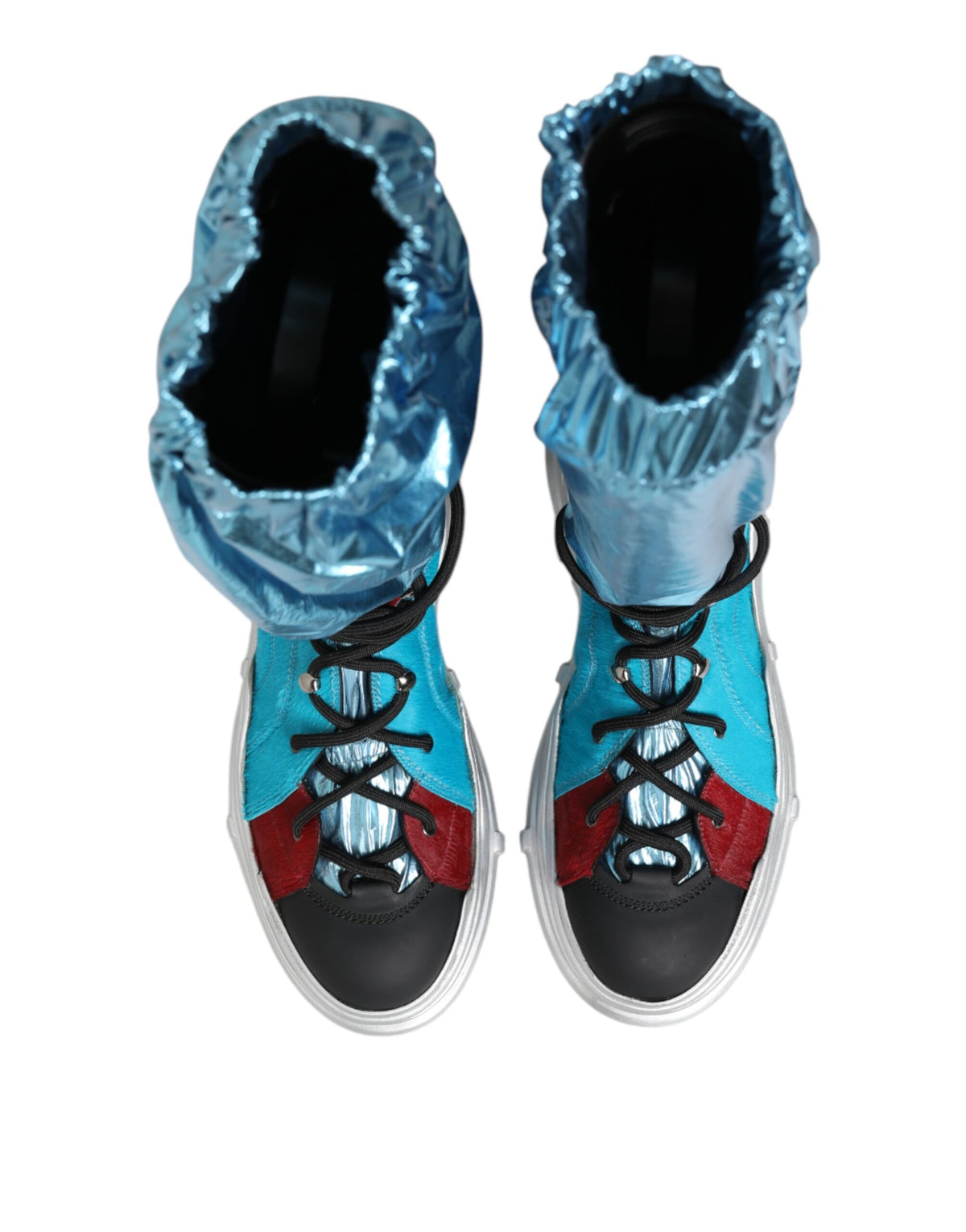 Dolce & Gabbana Men's High Top Sock Polyamide Rubber & Calf Fur Sneakers - Blue Red
