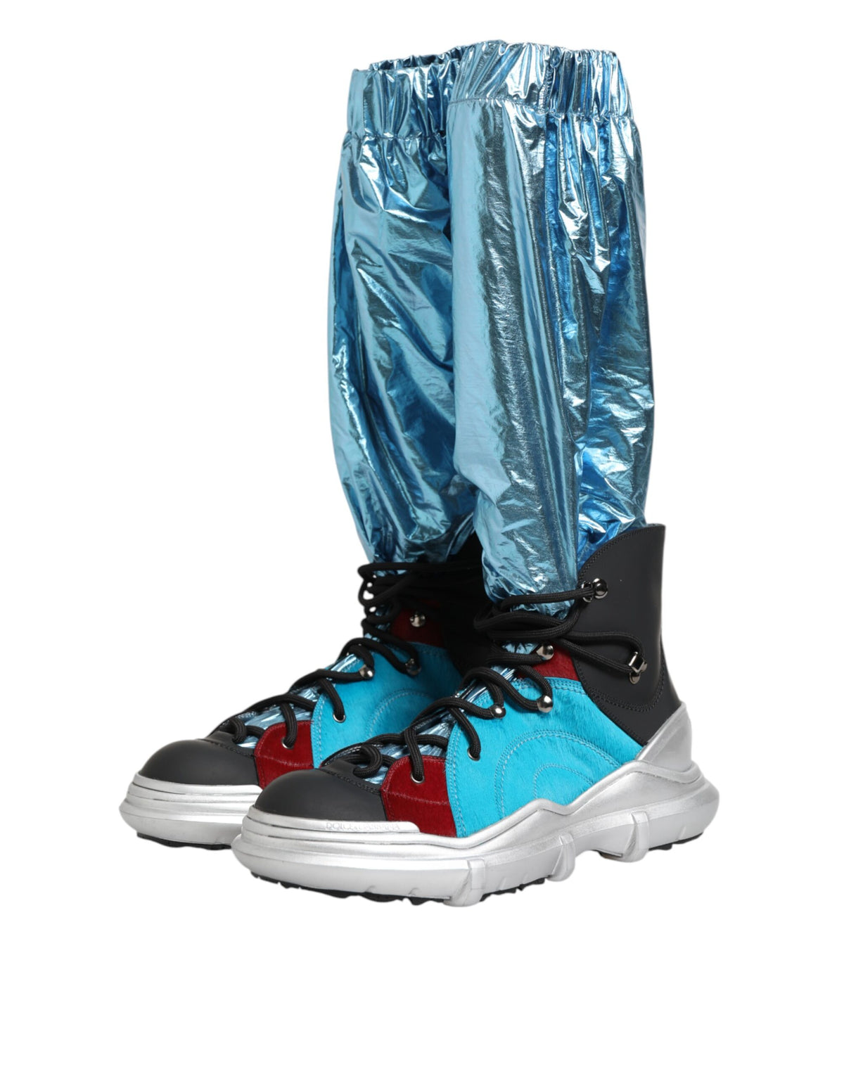 Dolce & Gabbana Men's High Top Sock Polyamide Rubber & Calf Fur Sneakers - Blue Red