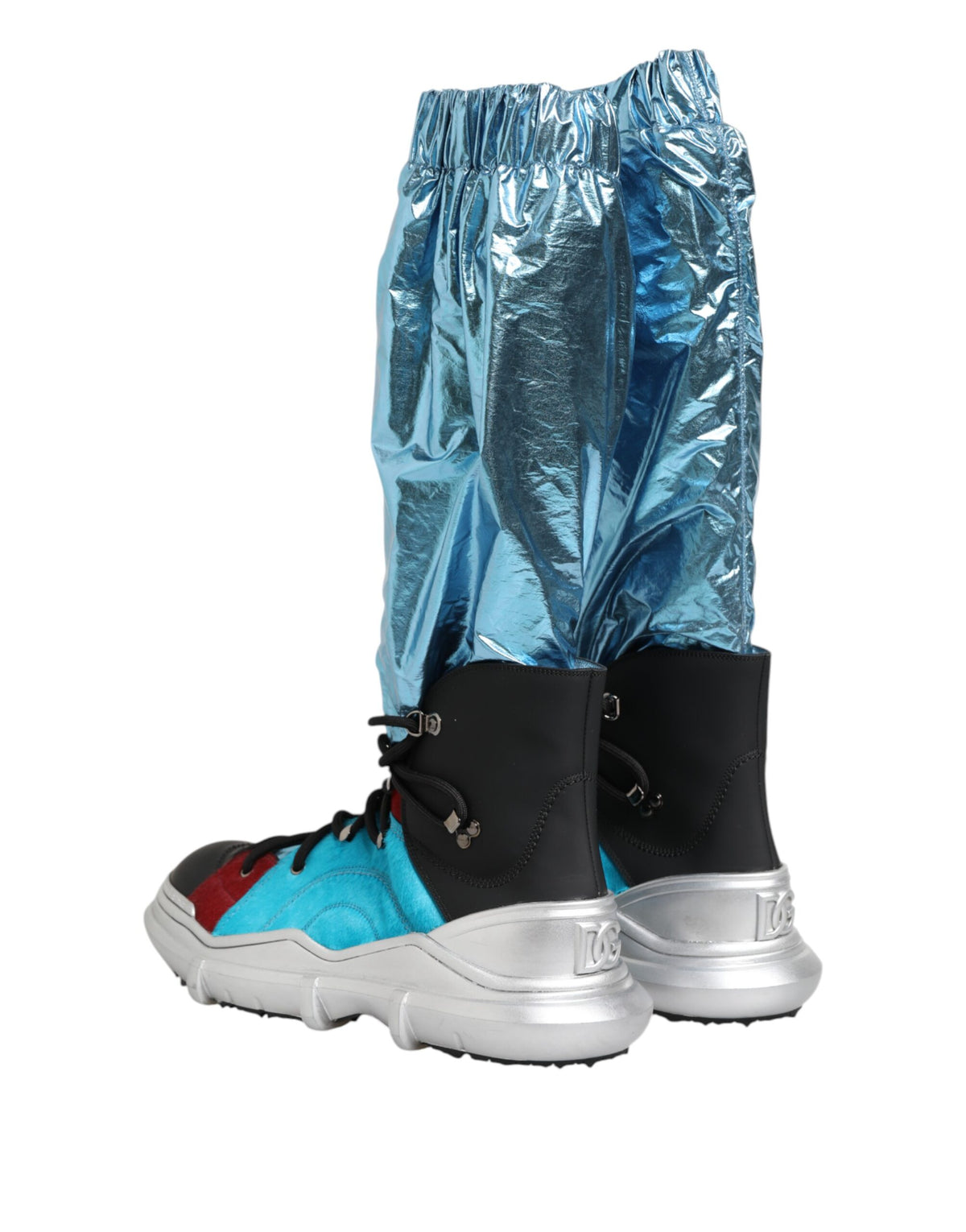 Dolce & Gabbana Men's High Top Sock Polyamide Rubber & Calf Fur Sneakers - Blue Red