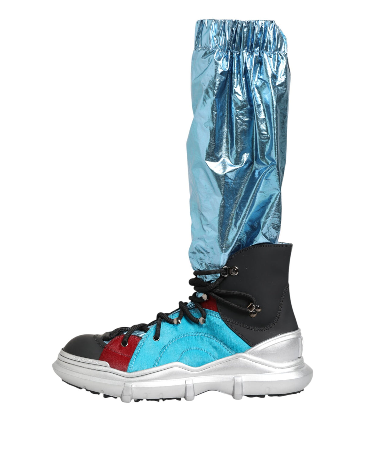 Dolce & Gabbana Men's High Top Sock Polyamide Rubber & Calf Fur Sneakers - Blue Red