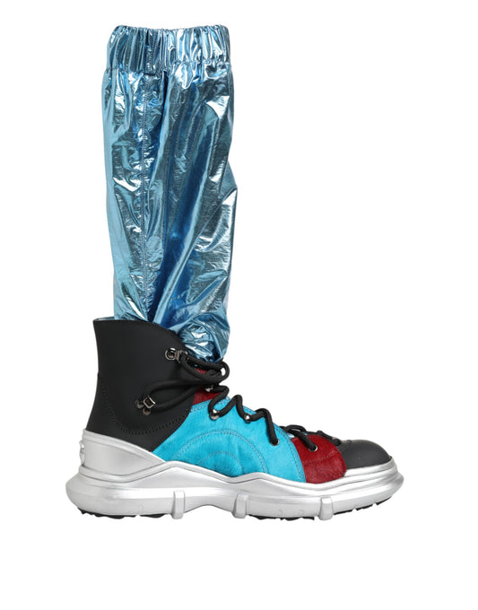 Dolce & Gabbana Men's High Top Sock Polyamide Rubber & Calf Fur Sneakers - Blue Red