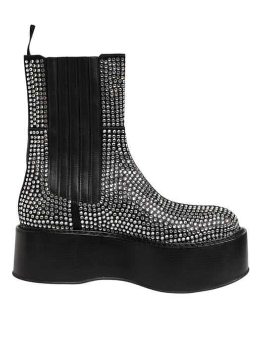 Ankle Chelsea Mid-Calf Short Boots by Dolce & Gabbana for men in calf & goat leather silk & crystal black features an avant-garde Men's Calf & Goat Leather Silk Crystal Ankle Chelsea Mid-Calf Short Boots silhouette, defined by a sophisticated and a avant-garde .