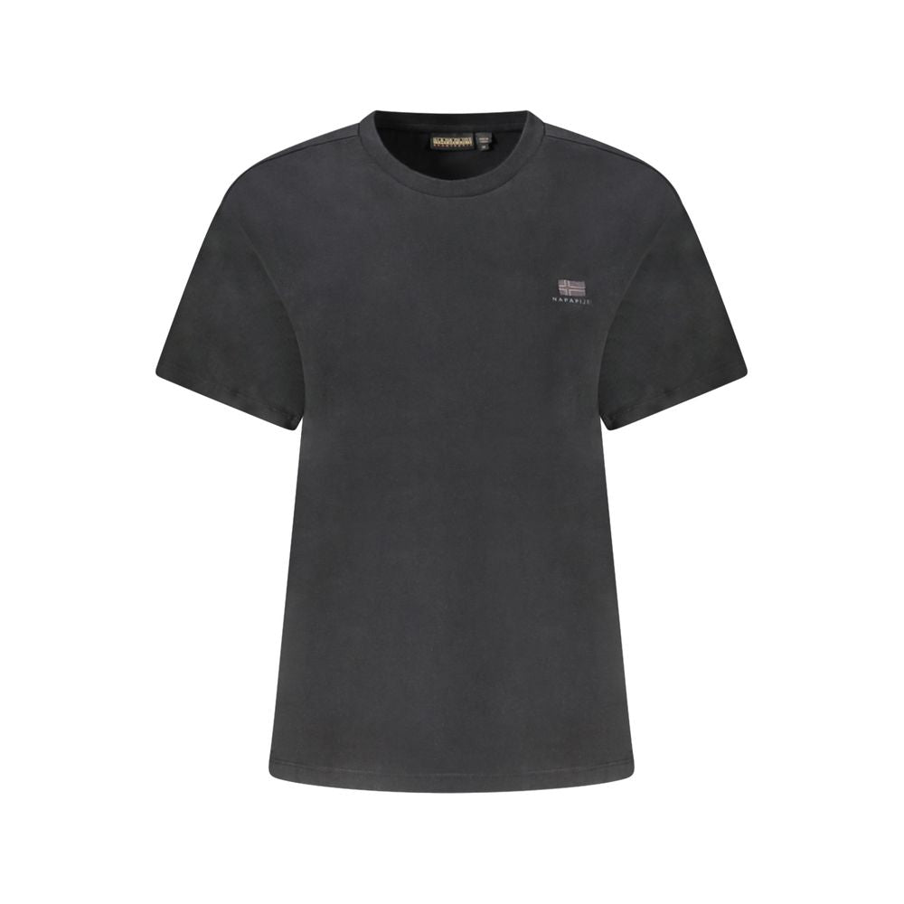 T-Shirt by Napapijri for women in cotton black & print features an edgy silhouette, meticulously detailed with a sophisticated and crew neckline for a truly edgy finish.