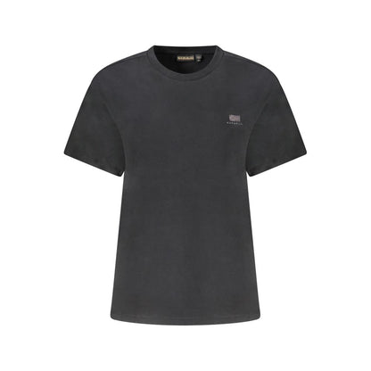 T-Shirt by Napapijri for women in cotton black & print features an edgy silhouette, meticulously detailed with a sophisticated and crew neckline for a truly edgy finish.