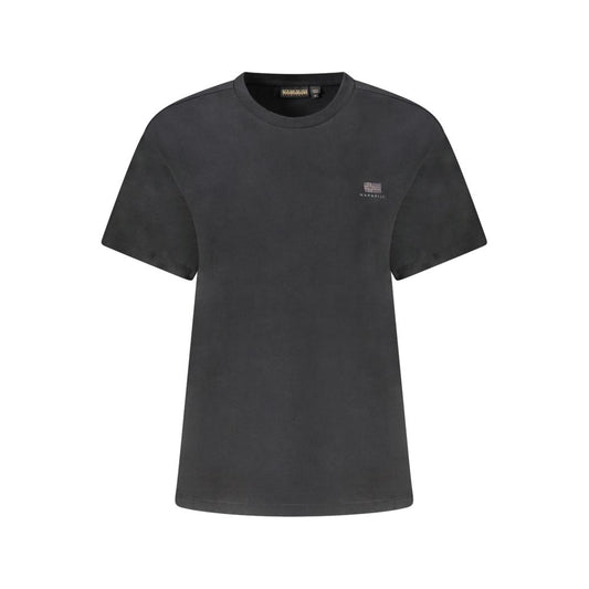 T-Shirt by Napapijri for women in cotton black & print features an edgy silhouette, meticulously detailed with a sophisticated and crew neckline for a truly edgy finish.