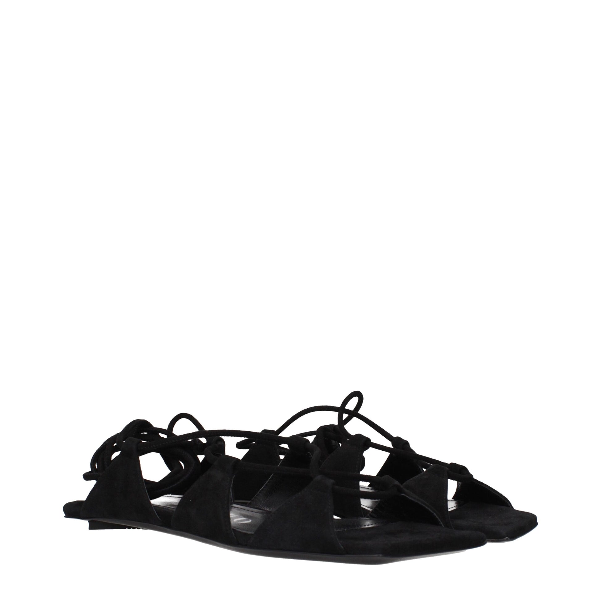 Flat Sandals by The Attico for women in suede leather black presents a sculptural silhouette, showcasing the Women's Suede Leather Flat Sandals design with a sculptural flat and for a premium look.