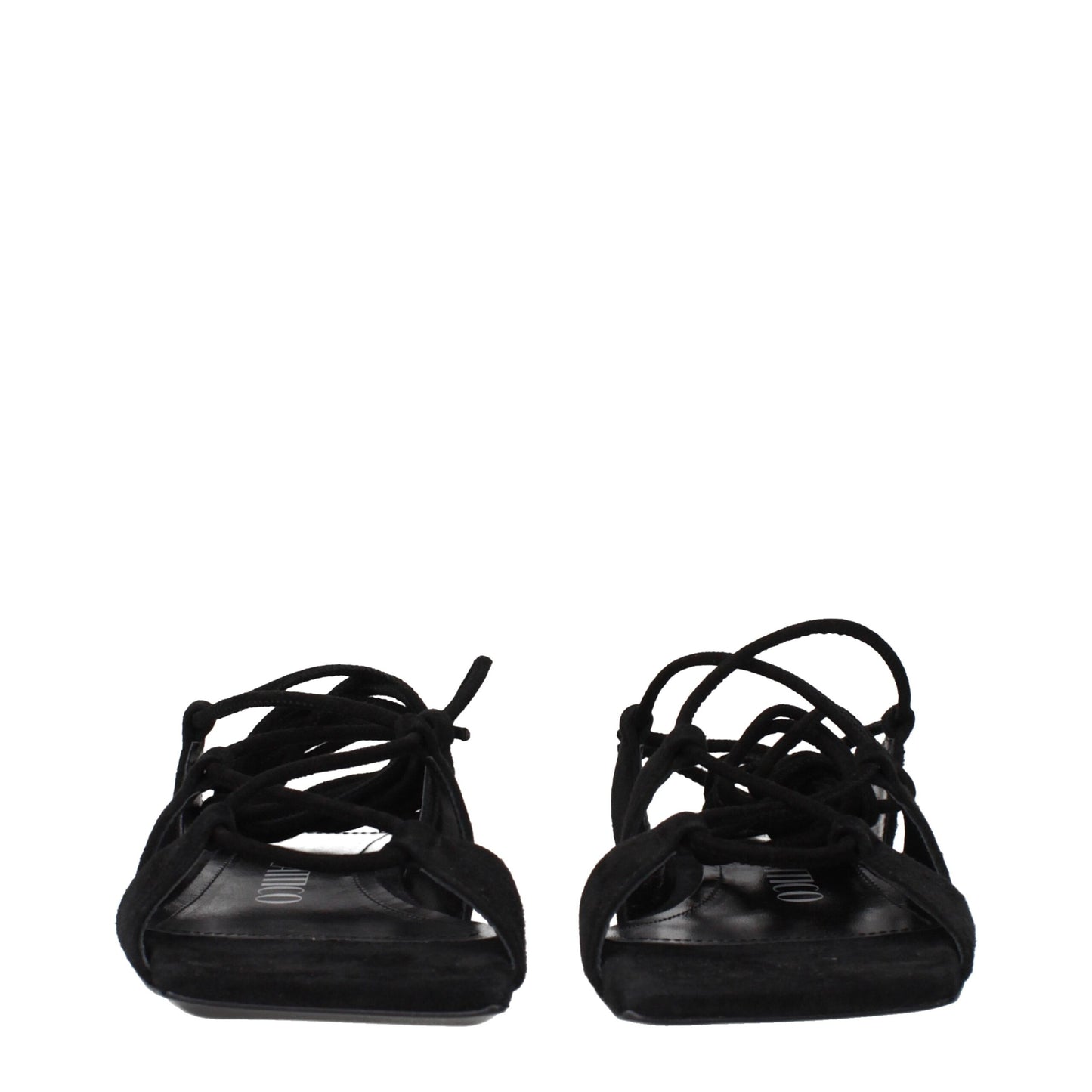 Flat Sandals by The Attico for women in suede leather and black presents a captivating silhouette, showcasing the signature style of the Women's Suede Leather Flat Sandals with a captivating flat and captivating .