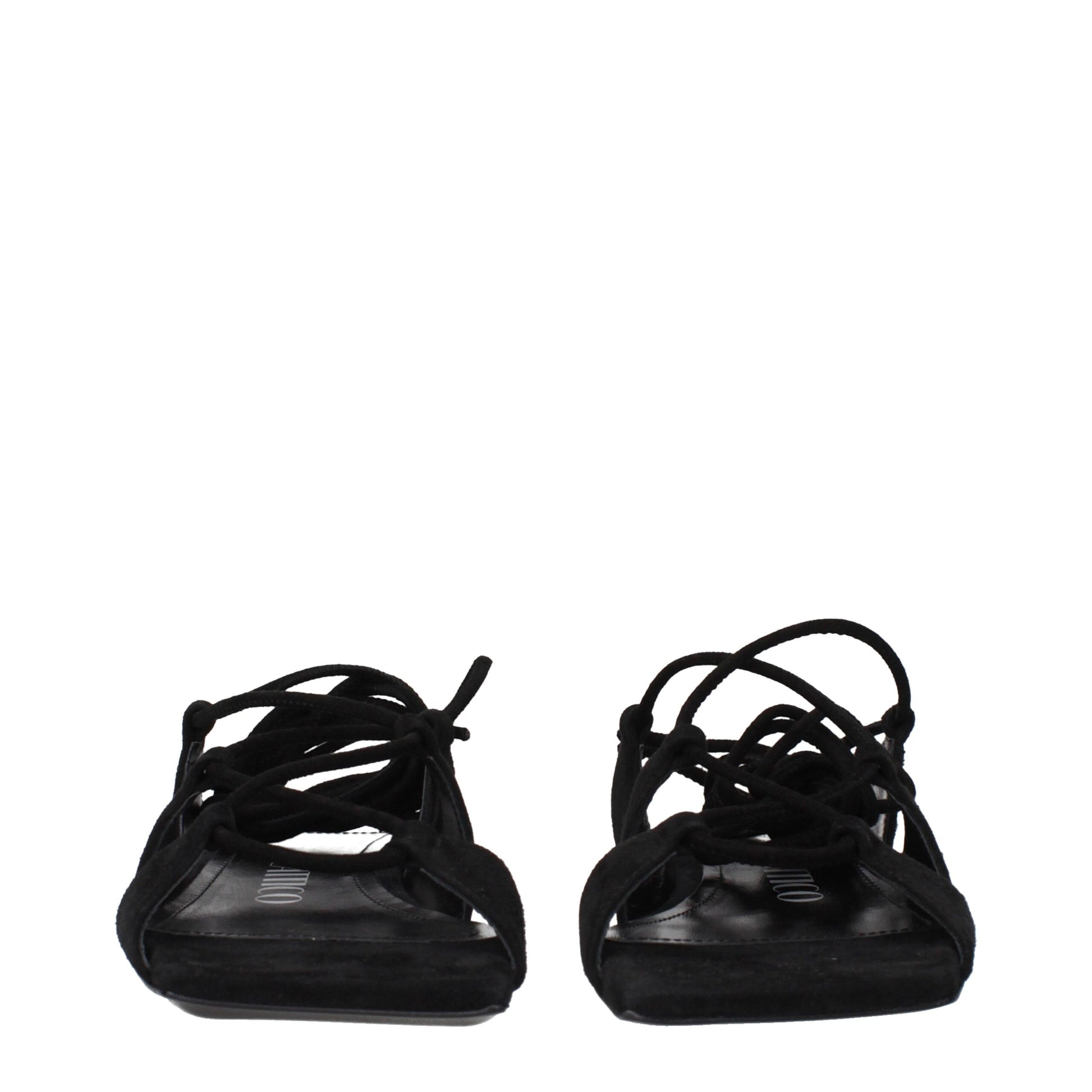 Flat Sandals by The Attico for women in suede leather and black presents a captivating silhouette, showcasing the signature style of the Women's Suede Leather Flat Sandals with a captivating flat and captivating .