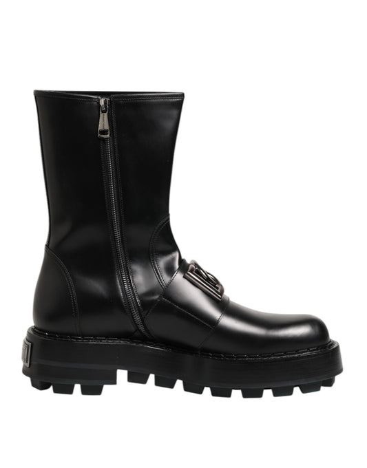 Flat Biker Mid-Calf Boots by Dolce & Gabbana for men in calf leather viscose & silk black features an effortless chic silhouette from the Men's Calf Leather Viscose & Silk Flat Biker Mid-Calf Boots collection, showcasing a effortless chic flat and refined for an effortless chic look.