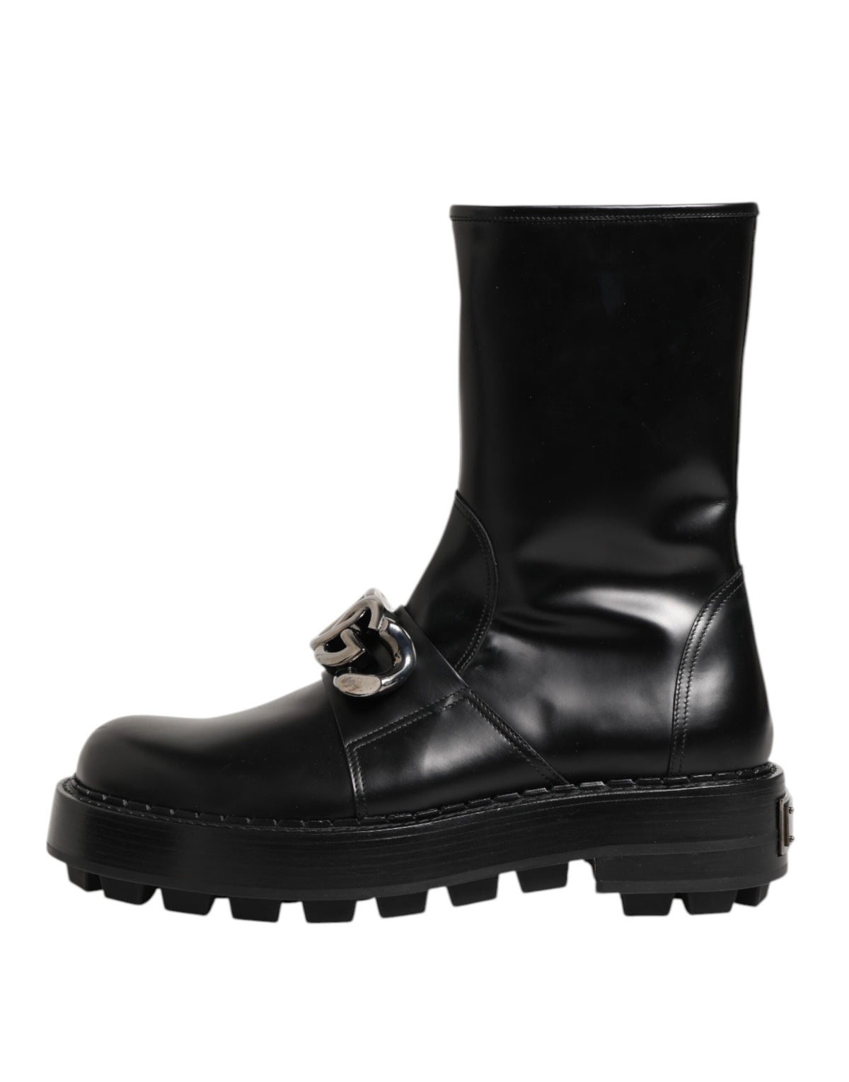 Dolce & Gabbana Men's Calf Leather Viscose & Silk Flat Biker Mid-Calf Boots - Black