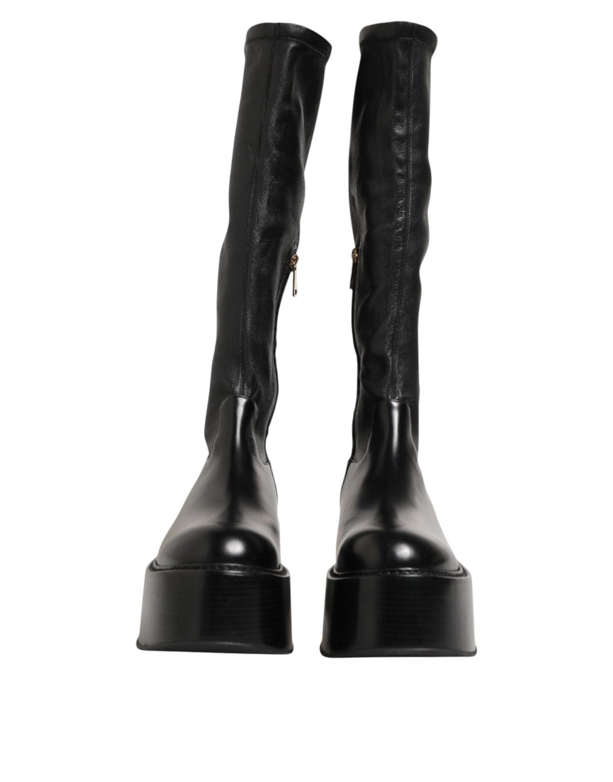 Dolce & Gabbana Men's Silk Viscose Calf & Goat Leather High-Heel Over-The-Knee Boots - Black Signature