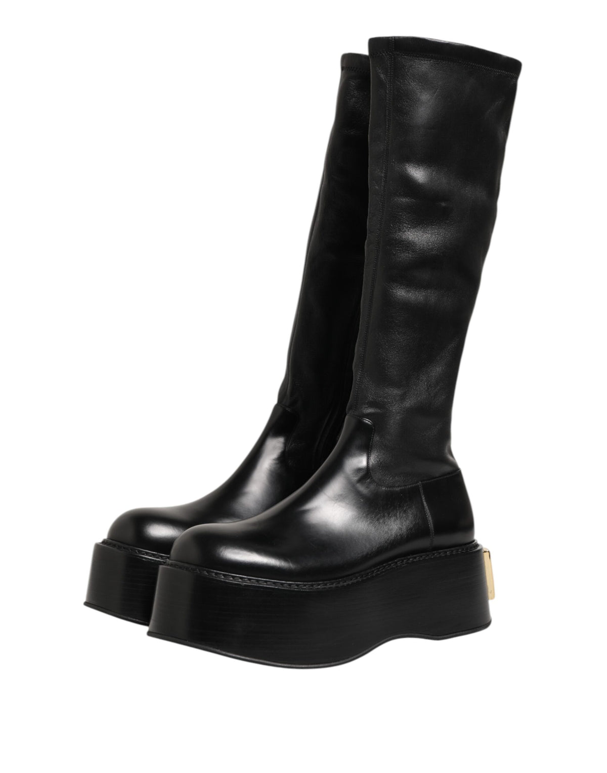 Dolce & Gabbana Men's Silk Viscose Calf & Goat Leather High-Heel Over-The-Knee Boots - Black Signature