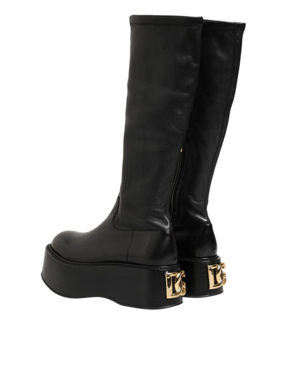 Dolce & Gabbana Men's Silk Viscose Calf & Goat Leather High-Heel Over-The-Knee Boots - Black Signature