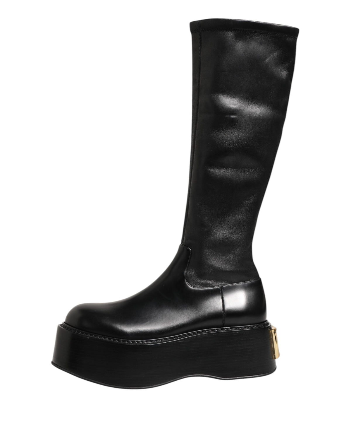 Dolce & Gabbana Men's Silk Viscose Calf & Goat Leather High-Heel Over-The-Knee Boots - Black Signature